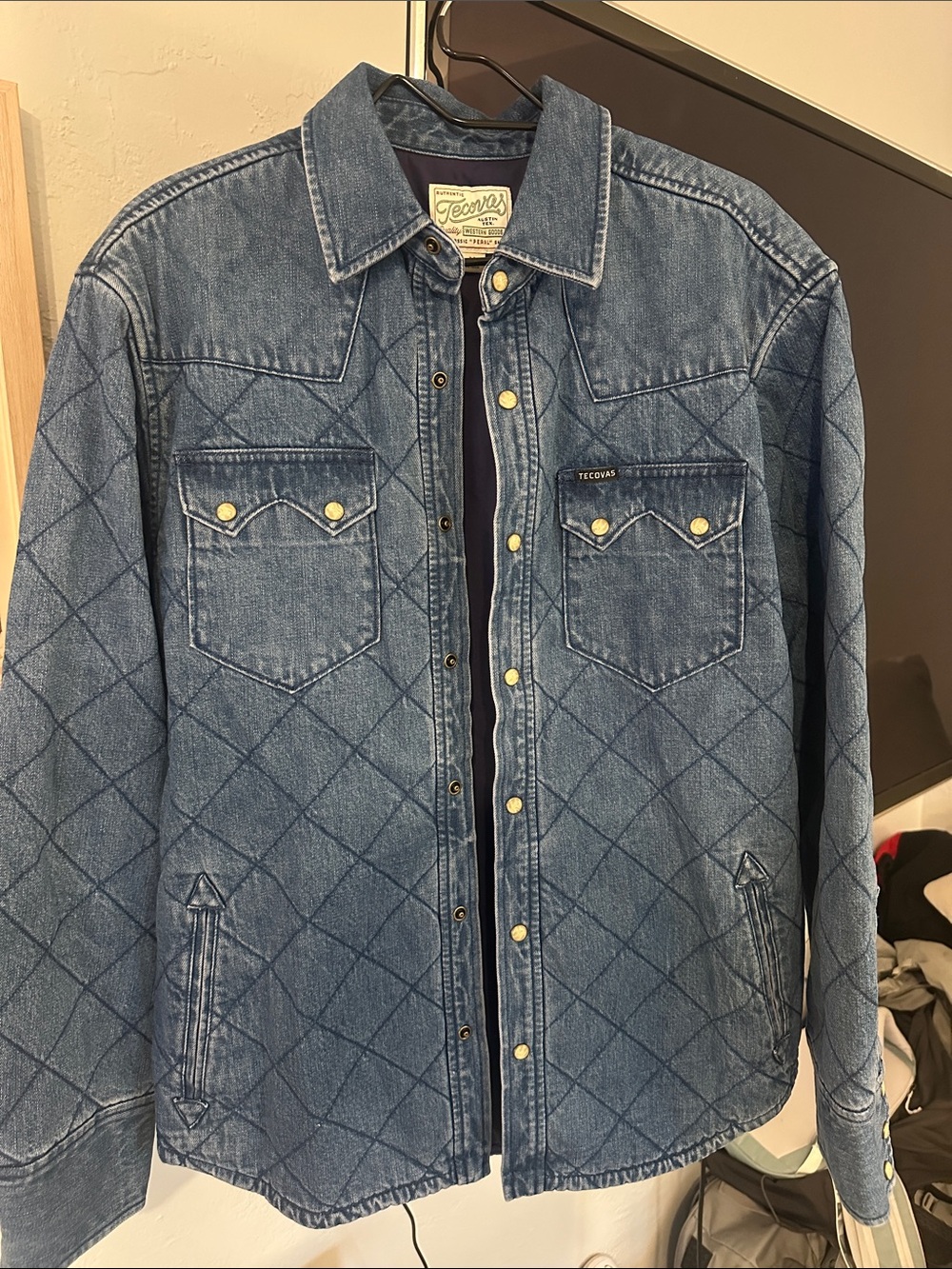 Tecovas Quilted Denim Shirt Jacket in Blue